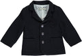 Navy blue blazer with embroidered monogram and blue crest buttons