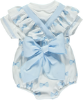 Set of white bib with blue bows and frills with frill collar sweater