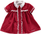 Vestido de veludo vermelho com detalhes em renda branca
