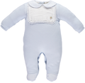 Blue babygrow with checkered collar and ribbed chest