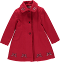 Long red coat with embroidered bows