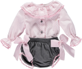 Baby set with pink blouse and gray shorts with bows