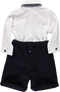 White shirt set with papillon and navy shorts