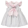 Pink and gray pluméti dress with bow