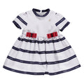 White and navy dress with stripes