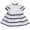 White and navy dress with stripes