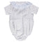 Blue bodysuit for baby girl with floral embroidery and lace