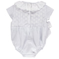 Blue baby girl bodysuit with lace and white bows