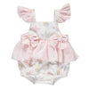 Body de menina branco com padão de bebé colorido, laços e folhos rosa