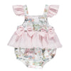 Baby girl bodysuit with pattern, ruffles and pink bows