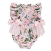 Pink Japanese floral print bodysuit with bows