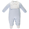 Organic blue babygrow with white chest with lace and collar