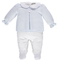 Boy's white babygrow with blue tunic and collar