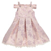 Pink prom dress with floral pattern and lace