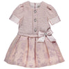 Pink party dress with shiny pearl and lace buttons