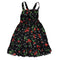 Black strapless dress with red cherries pattern