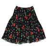 Black pleated skirt with cherries and polka dots pattern