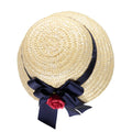 Chapéu de palha com fita navy e flor vermelha