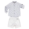 Boys set with white shorts and blue shirt with stars