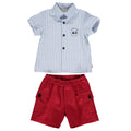 Boy's set with blue shirt and red shorts