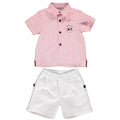 Conjunto de menino com camisa rosa e calções brancos