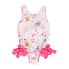 Girl's pink swimsuit with cupcake pattern
